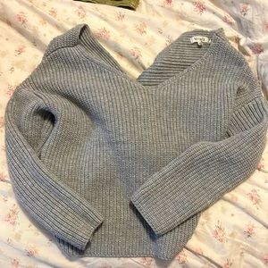 crisscross back grey nit sweater